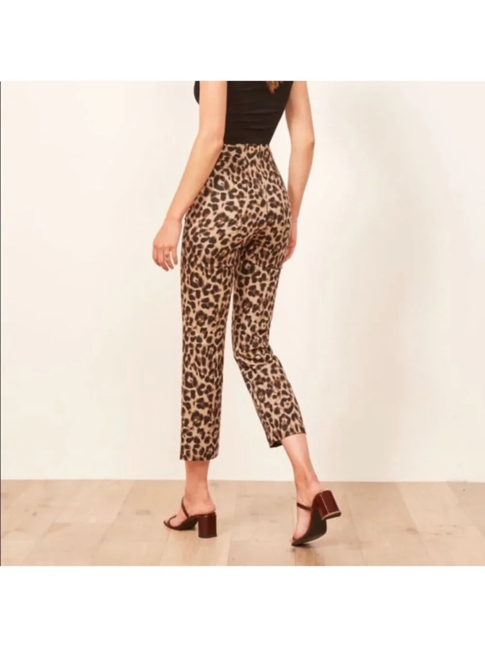 Reformation Marlon High Rise Cropped Stright Leg Leopard Print Pants Women's 6